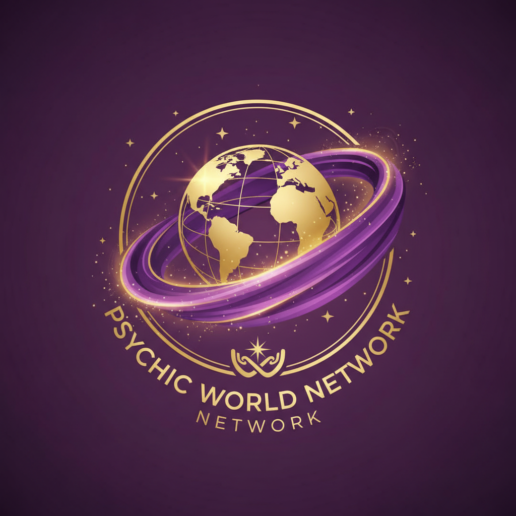 purple and gold mystical globe logo representing a global psychic and spiritual network